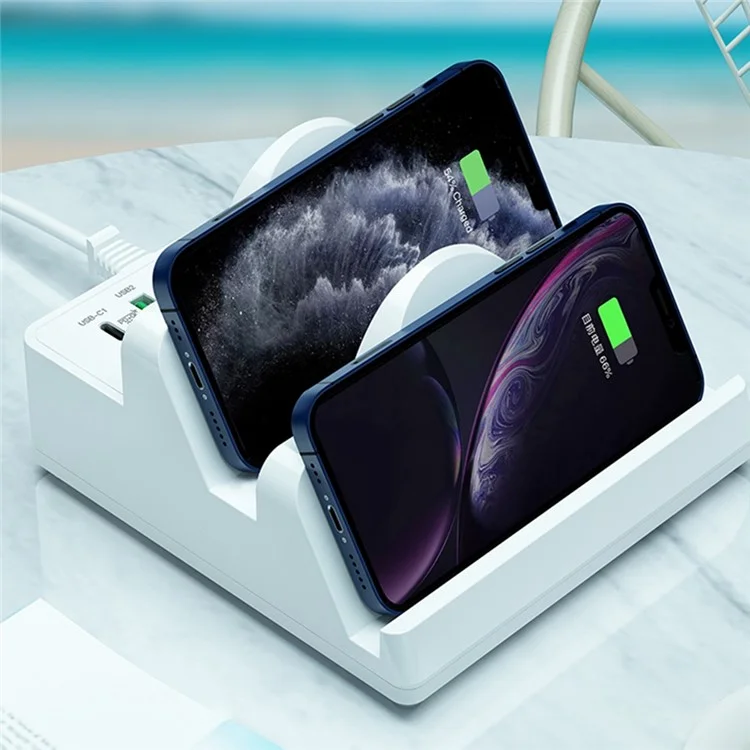 Soporte de Carga Multifuncional 6 USB + Dual PD + Dual QC3.0 + Estación de Carga de Cargador Inalámbrico Dual Para Teléfonos Celulares, Tabletas - Enchufe de la ue