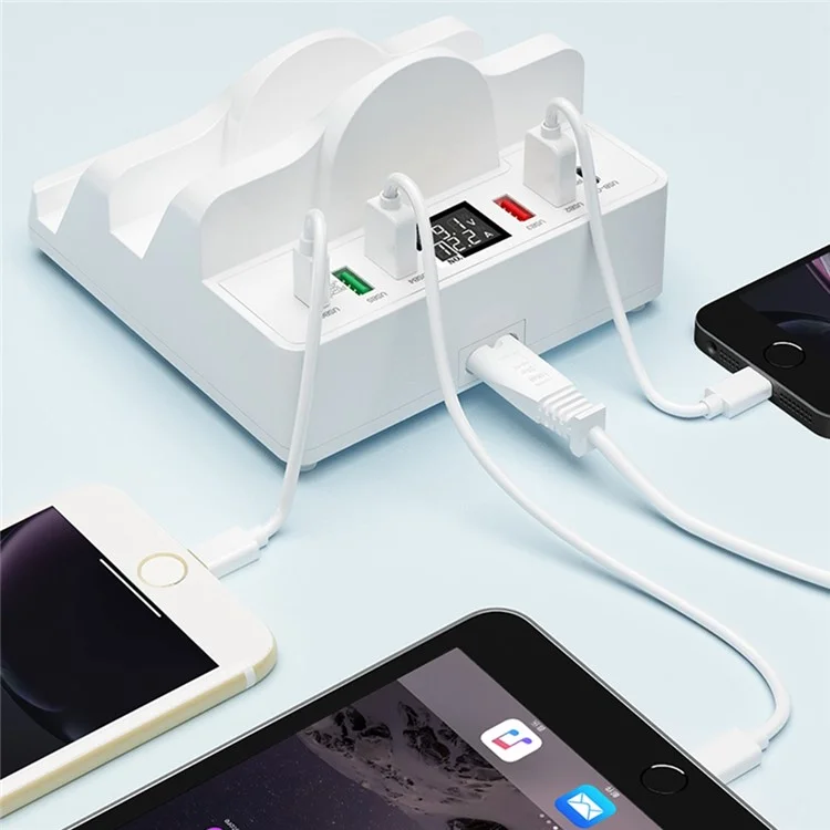 Soporte de Carga Multifuncional 6 USB + Dual PD + Dual QC3.0 + Estación de Carga de Cargador Inalámbrico Dual Para Teléfonos Celulares, Tabletas - Enchufe de la ue