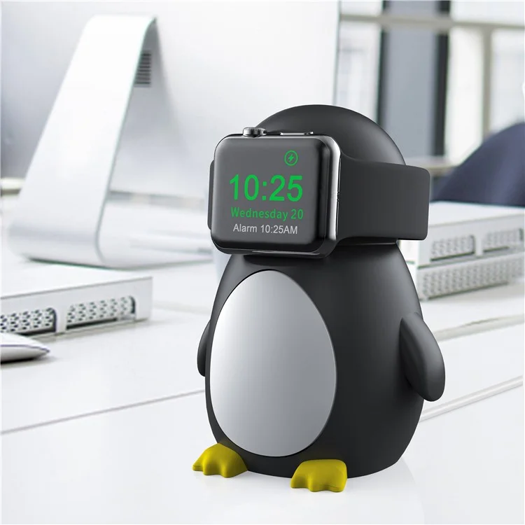 Für Apple Watch Süßer Pinguin Silikon Ladestation Schreibtisch Ladehalterung (ohne Ladegerät) - Schwarz