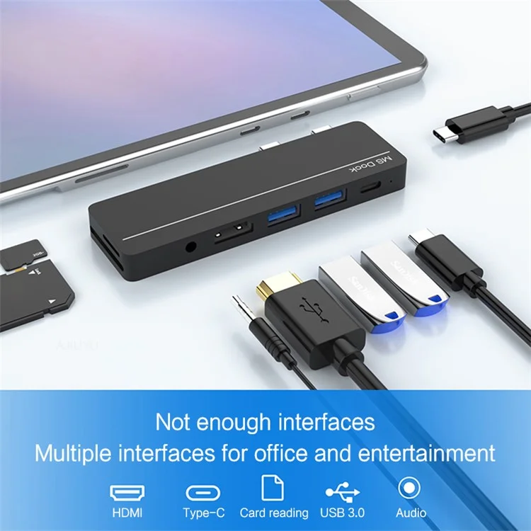 Station d'accueil portable à double port Type-C pour Surface Pro X / Pro 8 avec hub USB léger