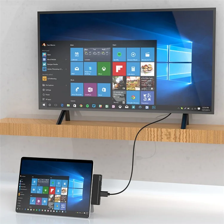 Station d'accueil portable à double port Type-C pour Surface Pro X / Pro 8 avec hub USB léger