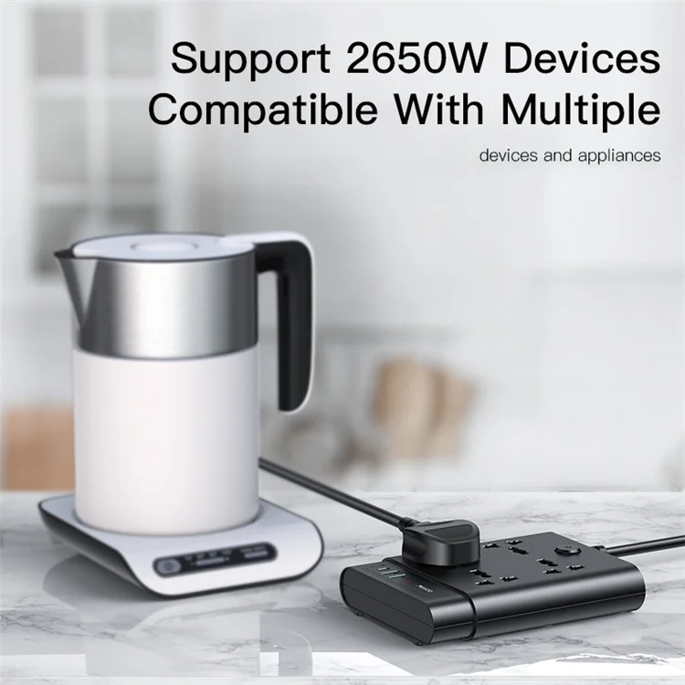YESIDO MC11 2650W Multiprise 4 Prises UK + PD + 2 Ports USB Multifonction - Prise UK