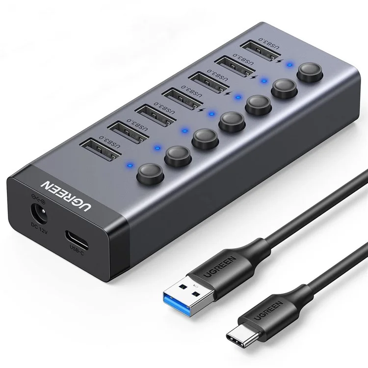 UGREEN CM481 USB 3.0 Splitter Docking Station 7-Port USB Hub Adattatore con cavo di estensione (Spina CN)
