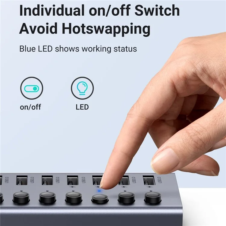 UGREEN CM481 USB 3.0 Splitter Docking Station 7-Port USB Hub Adattatore con cavo di estensione (Spina CN)
