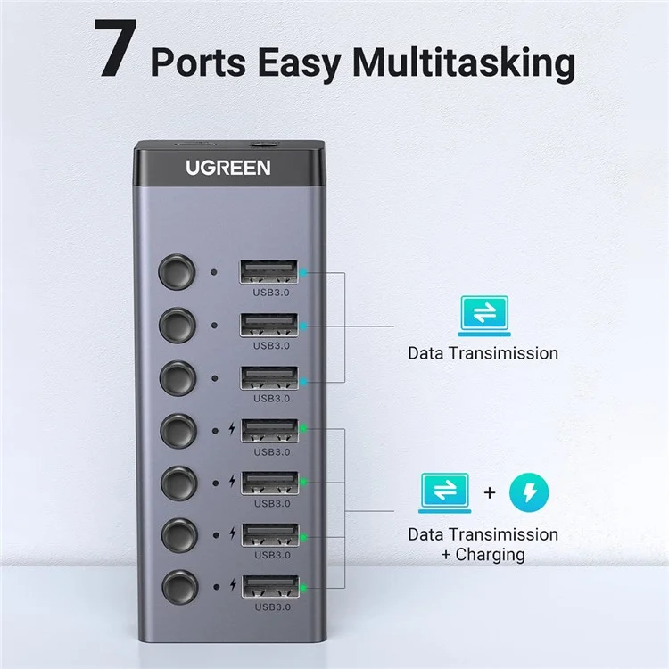 UGREEN CM481 USB 3.0 Splitter Docking Station 7-Port USB Hub Adattatore con cavo di estensione (Spina CN)