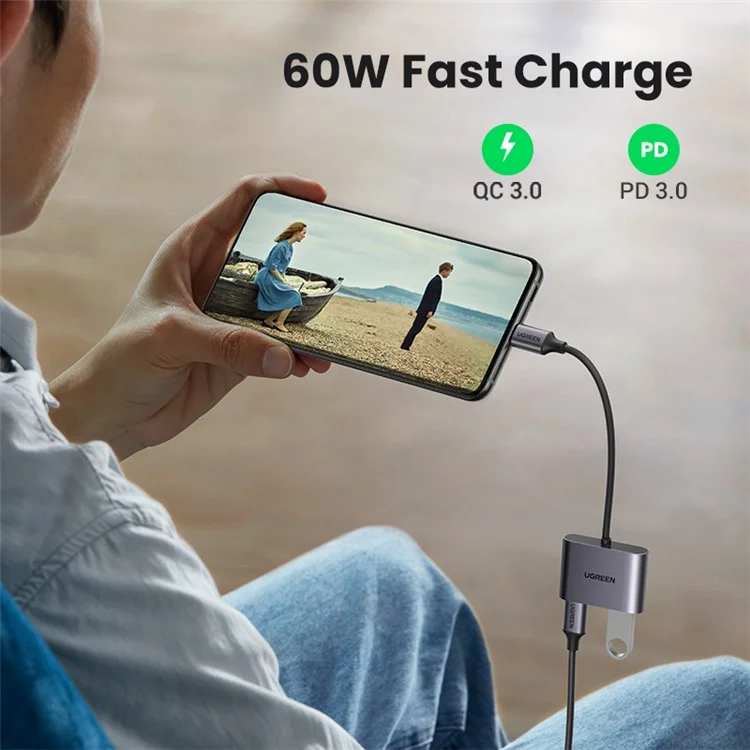 UGREEN Hub USB-C Tipo-C Maschio a PD 60W+USB 3.0 Femmina Adattatore 5Gbps Trasferimento Dati Convertitore per MacBook Laptop