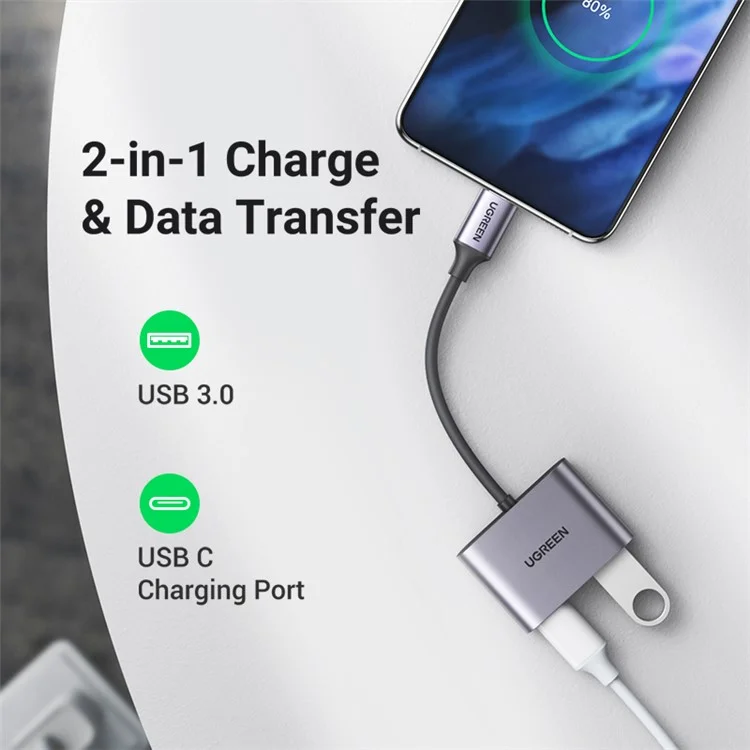 UGREEN Hub USB-C Tipo-C Maschio a PD 60W+USB 3.0 Femmina Adattatore 5Gbps Trasferimento Dati Convertitore per MacBook Laptop