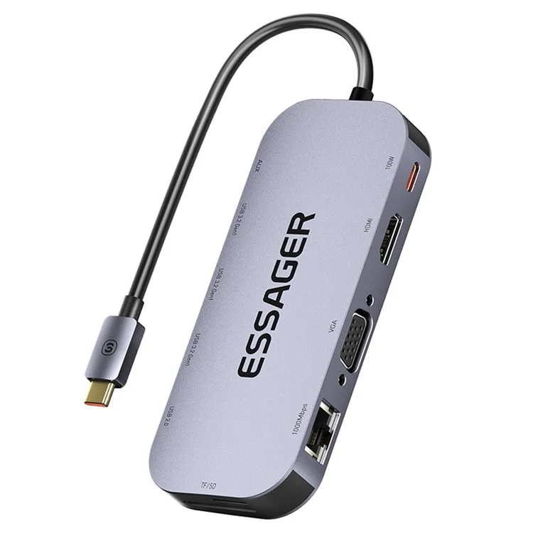 ESSAGER 11 in 1 Multi-porta Hub USB 4K HD PD 100W Stazione di ricarica rapida Supporto lettore di schede TF / SD 