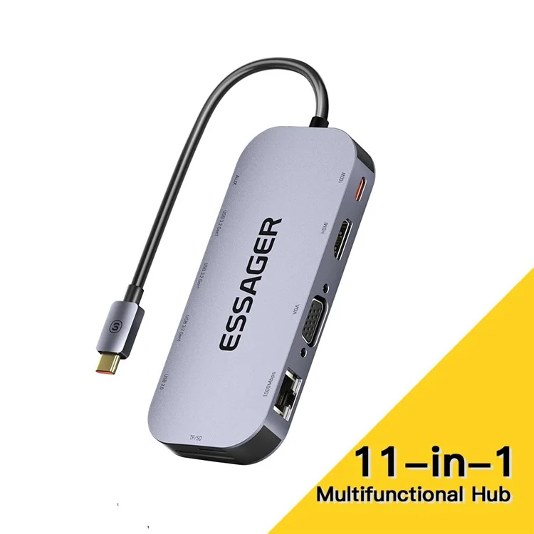 ESSAGER 11 in 1 Multi-porta Hub USB 4K HD PD 100W Stazione di ricarica rapida Supporto lettore di schede TF / SD 