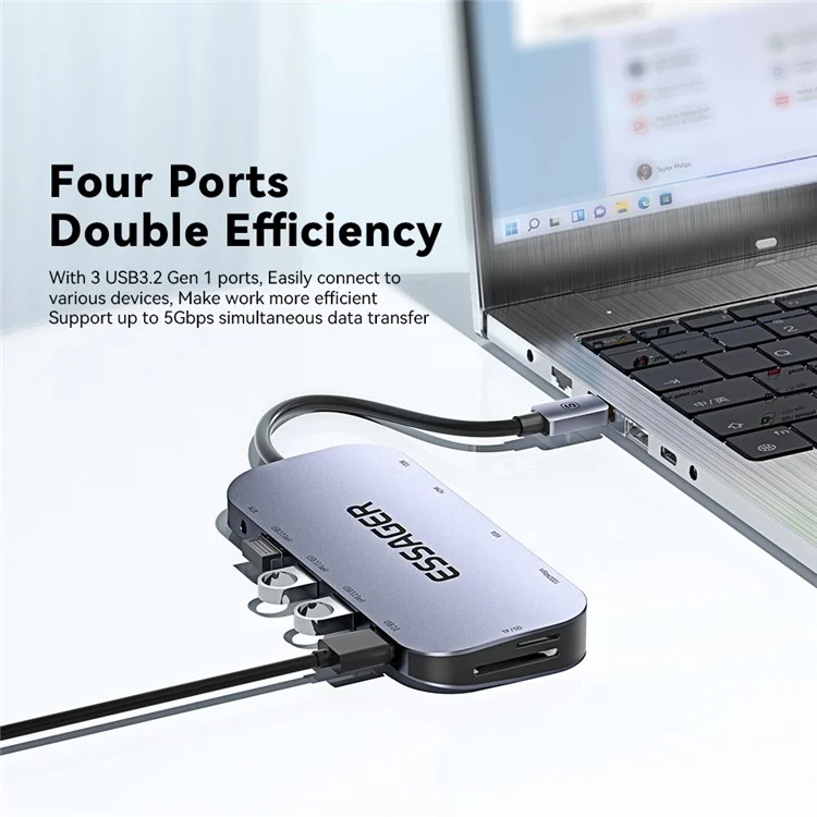 ESSAGER 11 in 1 Multi-porta Hub USB 4K HD PD 100W Stazione di ricarica rapida Supporto lettore di schede TF / SD 