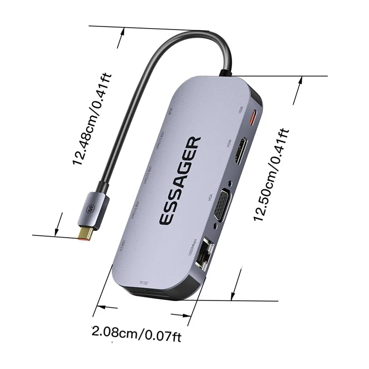 ESSAGER 11 in 1 Multi-porta Hub USB 4K HD PD 100W Stazione di ricarica rapida Supporto lettore di schede TF / SD 