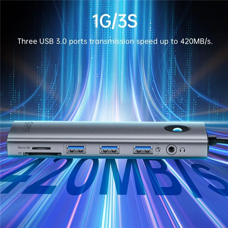 ORICO PW11-10P 10 in 1 Docking Station HD+VGA+SD / TF+3.5mm Audio PD 100W Charging Multifunctional Type-C Hub - Dark Grey