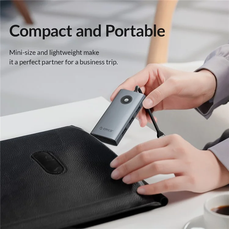 ORICO PW11-6P Portable 6 in 1 Docking Station 4K Video PD 100W Charging Multifunctional Type-C Hub - Dark Grey