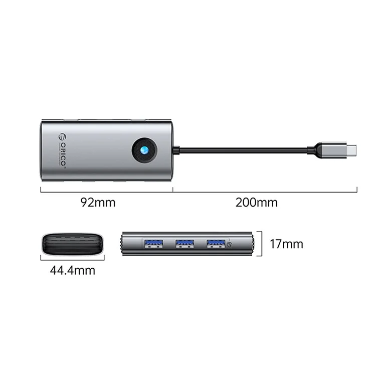 ORICO PW11-6P Portable 6 in 1 Docking Station 4K Video PD 100W Charging Multifunctional Type-C Hub - Dark Grey