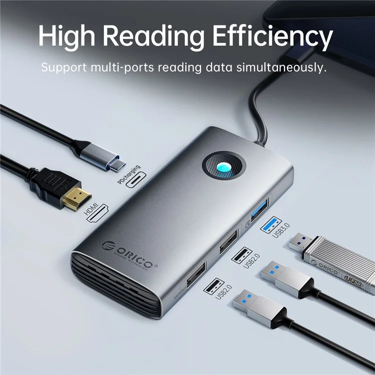 ORICO PW11-5P 5 in 1 Docking Station 4K Video PD 60W Charging Multifunctional Type-C Hub - Dark Grey