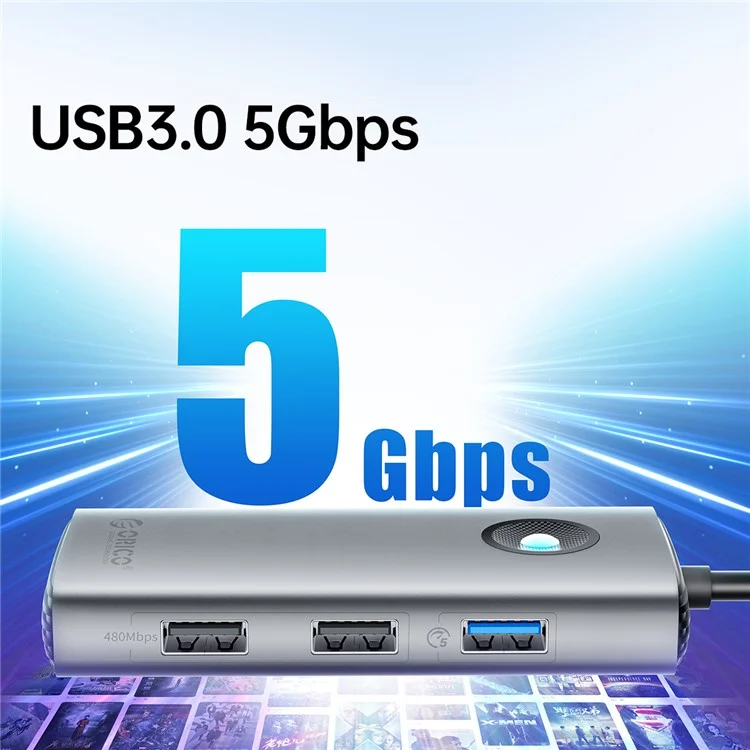 ORICO PW11-5P 5 in 1 Docking Station 4K Video PD 60W Charging Multifunctional Type-C Hub - Dark Grey