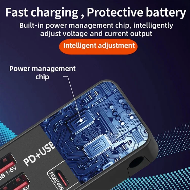 H988B 3 USB + 2 Type-C PD Fast Charger Desktop Charging Station with Digital Display (CE Certified) - US Plug