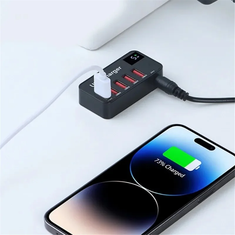 H988A 50W Smart Digital Display 5 Ports USB Charger Phone Tablet Charging Station (CE Certified) - EU Plug