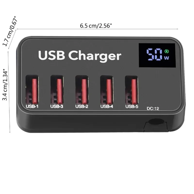 H988A 50W Smart Digital Display 5 Ports USB Charger Phone Tablet Charging Station (CE Certified) - EU Plug