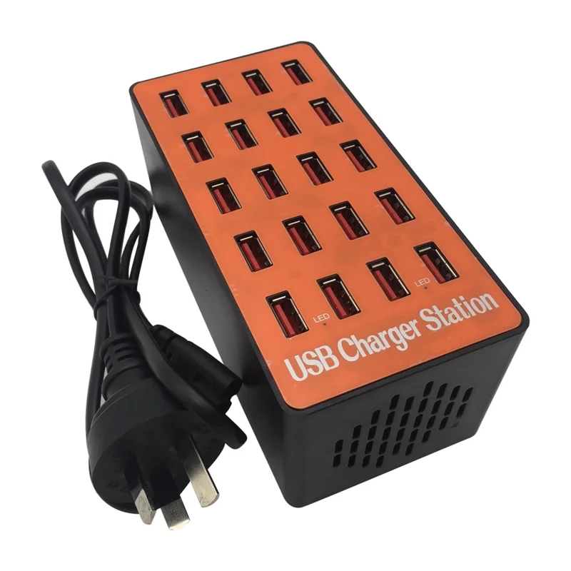 A5 80W 20 USB Ports Desktop Charger PC+ABS Phone Tablet Fast Charging Station (CE Certified) - AU Plug