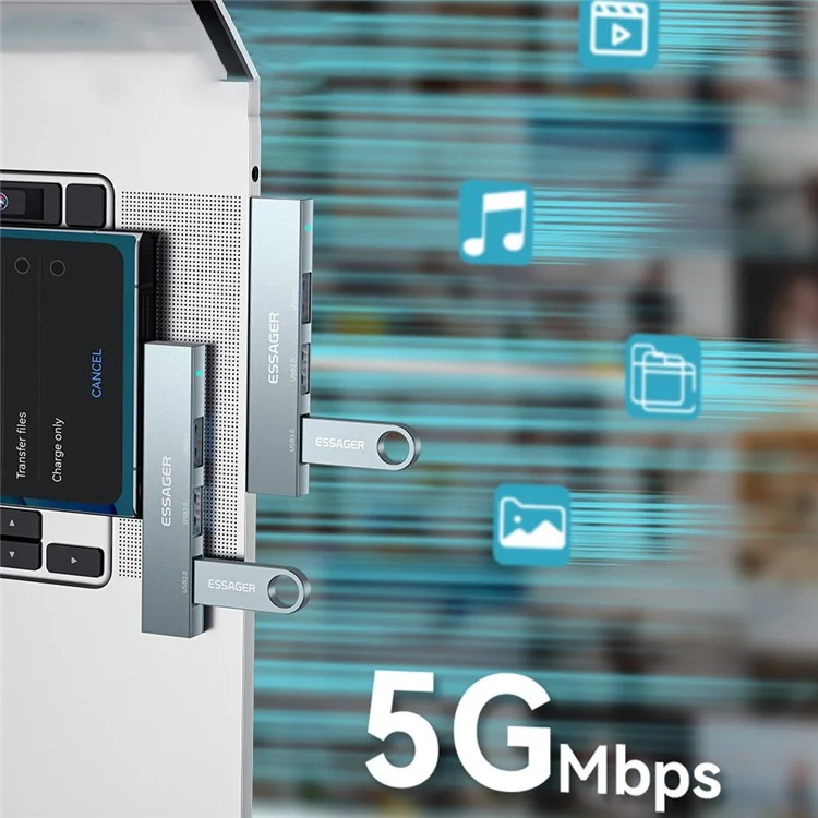 Essager 3 em 1 Cubo USB Divisor 1 USB3.0 + 2 Portas USB2.0 Adaptador de Liga de Alumínio Para Laptop de Tablet Tipo-c - Cinza