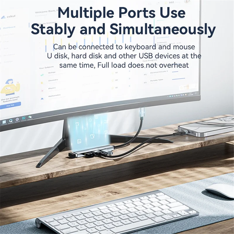 ESSAGER 4-in-1 USB Hub 4 USB2.0 Ports Splitter Tablet Laptop Aluminum Alloy Adapter - Type-C / Silver
