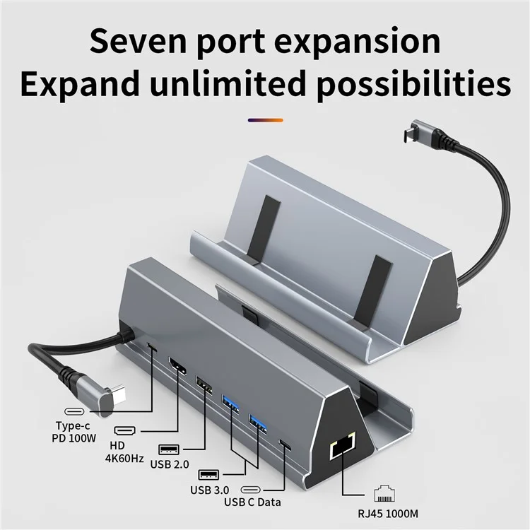 BS107 Type-C to PD+HD+USB3.0*2+USB2.0+USB-C+RJ45 Hub Adapter 7-in-1 Gaming Docking Station für Steam Deck