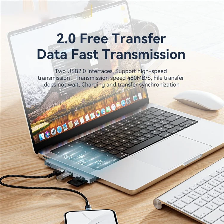 ESSAGER Für MacBook Laptop 5-Port Type-C Hub Dock Adapter zu PD 100W Schnellladung+2xUSB 2.0+2 Kartenleser Steckplätze - Grau