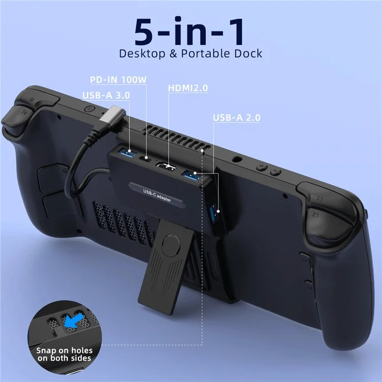 V266 Docking Station Stand per Steam Deck, Dock 5-in-1 Tipo-C Maschio a PD+USB3.0+USB2.0*2+HD2.0