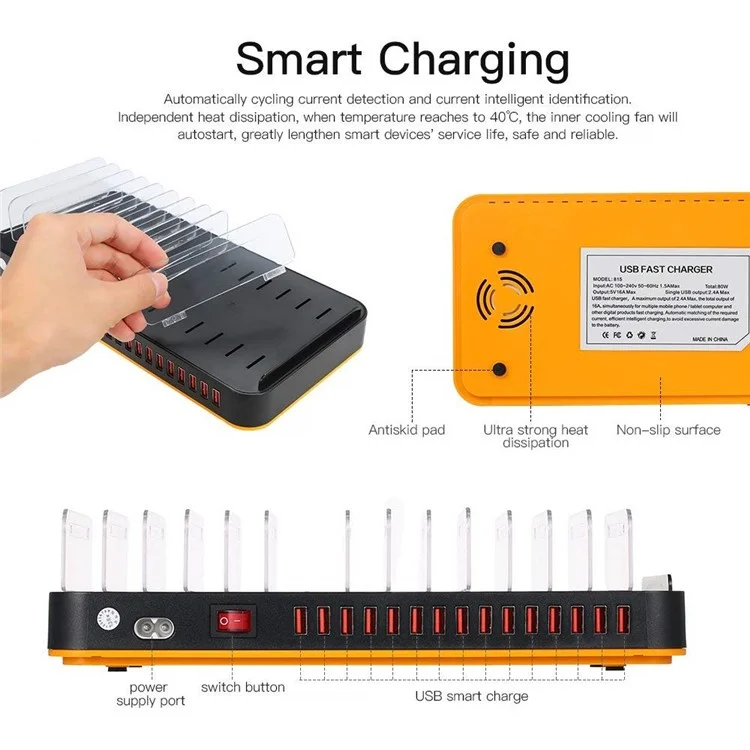 8815 Mobile Phone Tablet Charger 15 Port USB Charging Station 5V 20A 100W High Power Charging Stand (with CE) - UK Plug