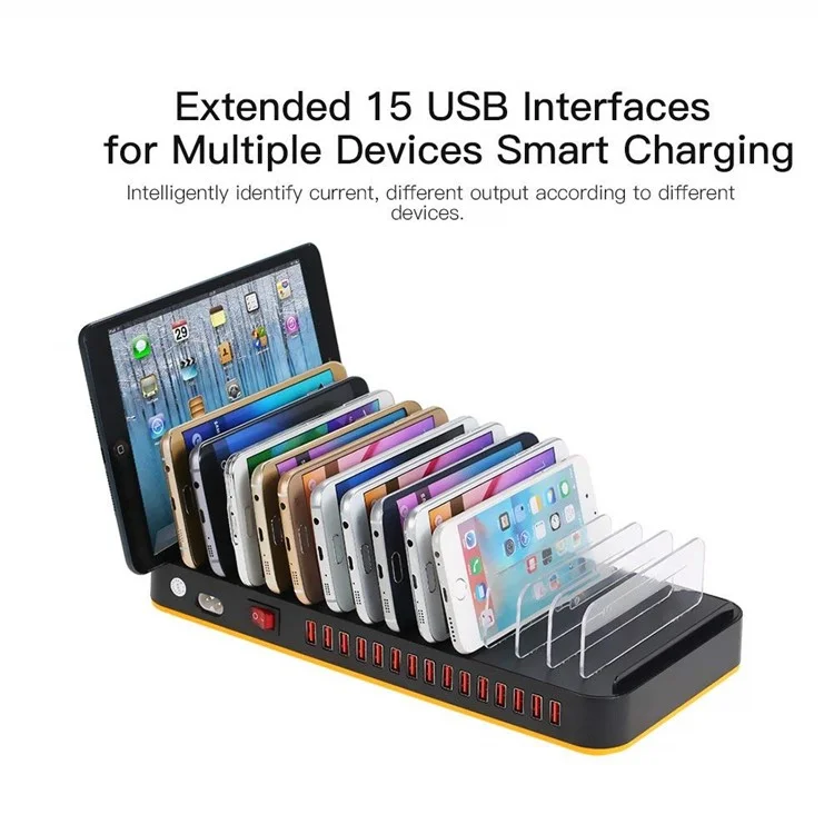 8815 Mobile Phone Tablet Charger 15 Port USB Charging Station 5V 20A 100W High Power Charging Stand (with CE) - UK Plug