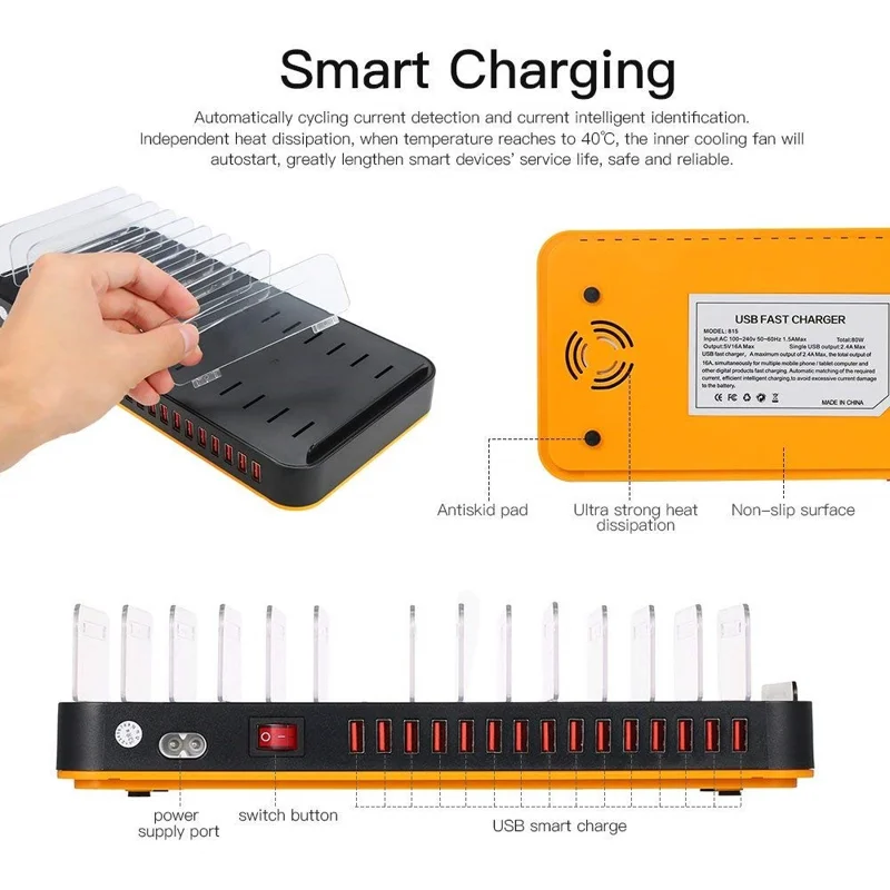8815 Mobile Phone Tablet Charger 15 Port USB Charging Station 5V 20A 100W High Power Charging Stand (with CE) - EU Plug