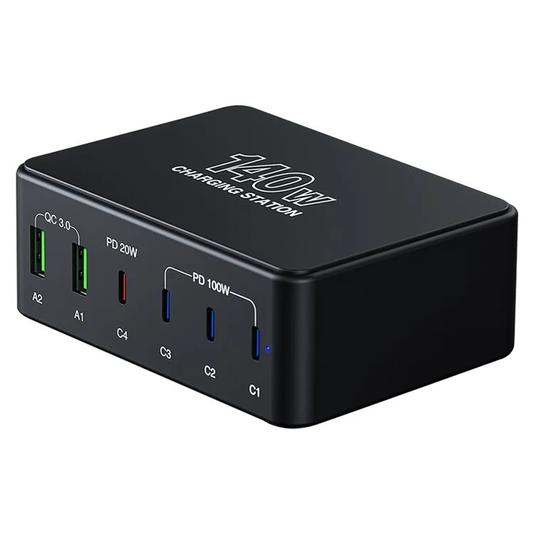 H118 140W Multi-Port Desktop Charger PD Fast Charging Station per Telefoni Cellulari, Caricabatterie per Laptop, 4 Type-C+2 USB-A - Spina USA