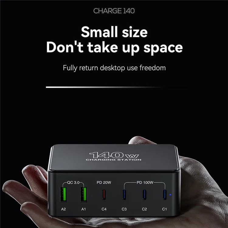 H118 140W Multi-Port Desktop Charger PD Fast Charging Station per Telefoni Cellulari, Caricabatterie per Laptop, 4 Type-C+2 USB-A - Spina USA