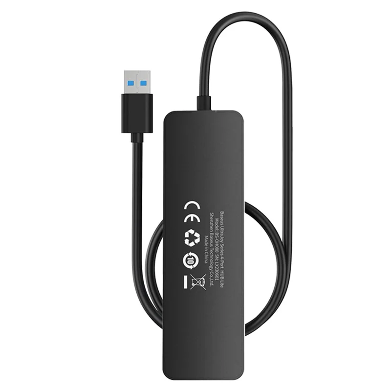 BASEUS UltraJoy Series 4-Port HUB Lite Adapter USB-A to 4 USB3.0 Extender with 50cm Extended Cable - Black