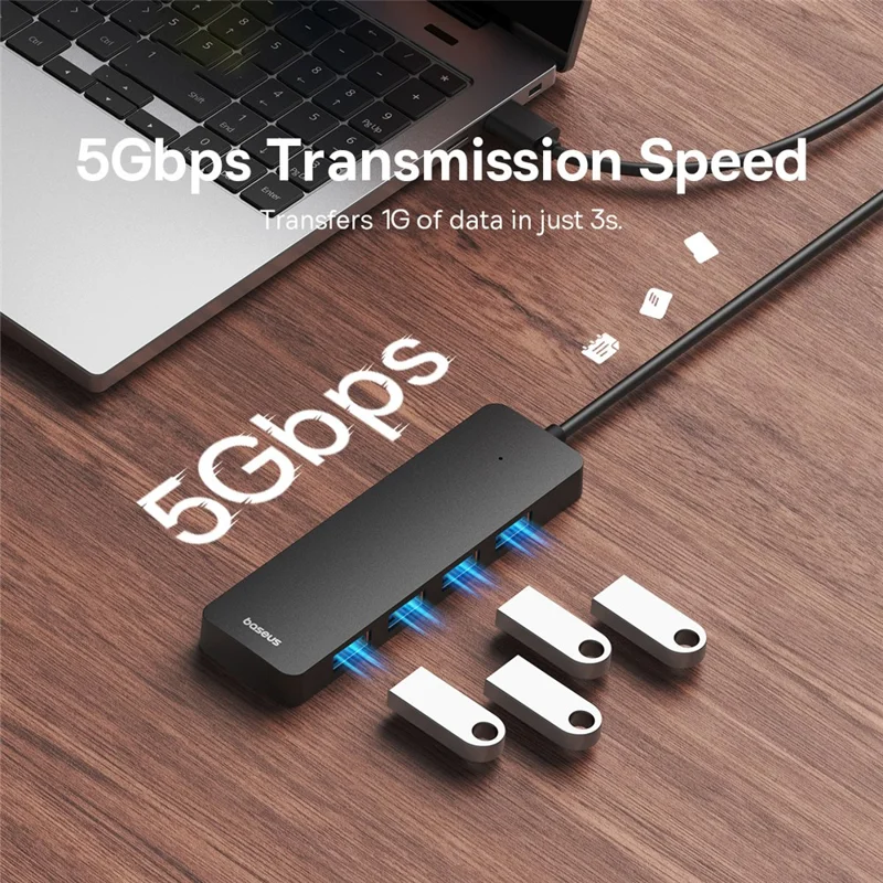 BASEUS UltraJoy Series 4-Port HUB Lite Adapter USB-A to 4 USB3.0 Extender with 50cm Extended Cable - Black
