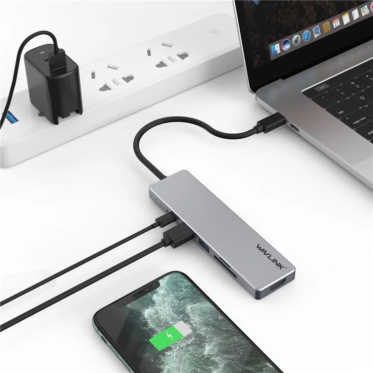 WAVLINK UHP3407 Convertitore USB-C a HD 4K Splitter Mini Dock Stazione Portatile Hub Adattatore Type-C 