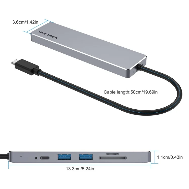 Wavlink UHP3407 USB-C a HD Converter 4K Splitter Mini Estación de Acoplamiento Portable Tipo c.