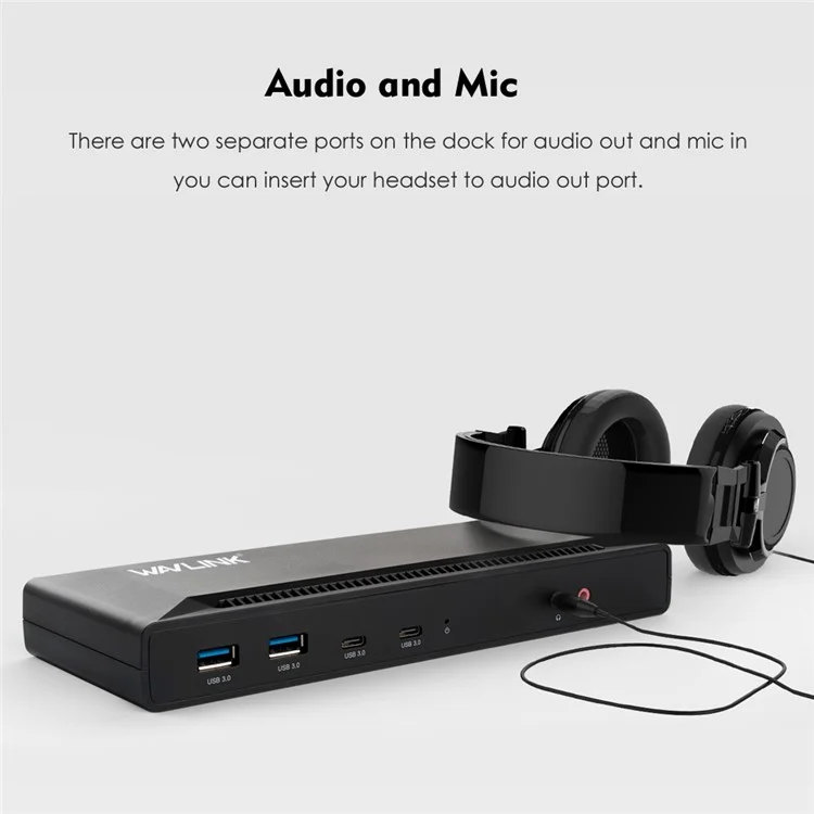WAVLINK UG69PD2 Estação de Acoplamento Multifuncional Dual 4K 65W Carregamento Rápido Estação de Acoplamento Multiporta para Laptops - Plugue EUA