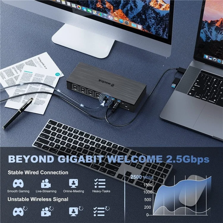 WAVLINK UG69PD8 18-в-1 USB-C док-станция 100 Вт PD 5K Дисплей Тип-C концентратор Адаптер с RJ45 Ethernet, SD / TF портами - Вилка США