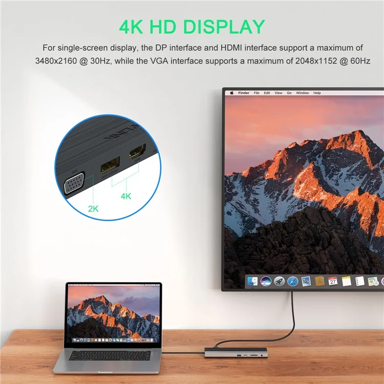 WAVLINK UMD03 12 in 1 Type-C HUB Triple Display USB-C Multiport Adapter with HD, VGA, Ethernet, USB-C, USB3.0, USB2.0, Card Reader, Audio