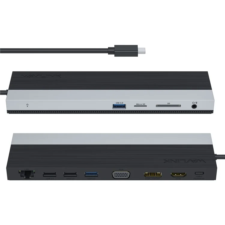 WAVLINK UMD03 12 in 1 Type-C HUB Triple Display USB-C Multiport Adapter with HD, VGA, Ethernet, USB-C, USB3.0, USB2.0, Card Reader, Audio