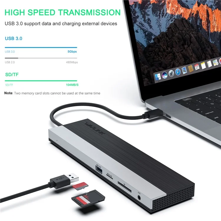 WAVLINK UMD03 12 in 1 Type-C HUB Triple Display USB-C Multiport Adapter with HD, VGA, Ethernet, USB-C, USB3.0, USB2.0, Card Reader, Audio