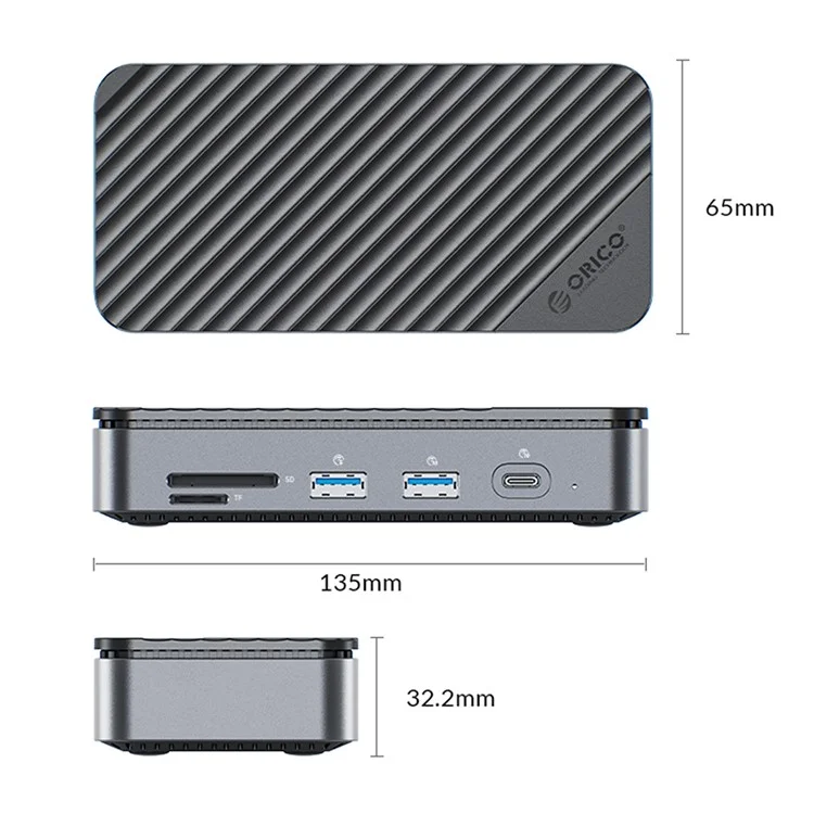 Orico USB C Hub с M.2 SSD Корпусом 10-в-1 Docking Station 10 Гбит / с USB 3,2 Gen2 M.2 Nvme / SATA SSD Читатель