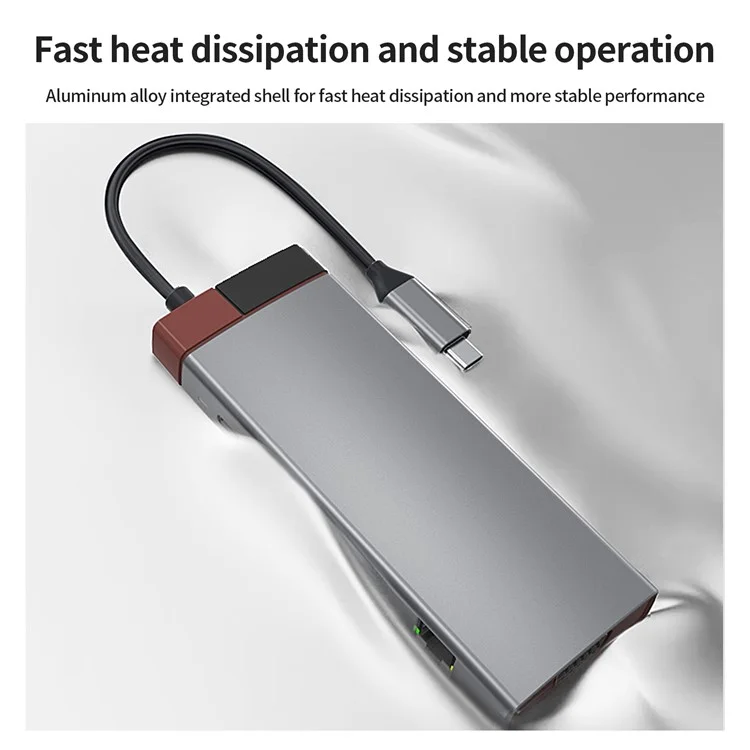 BS10A 10-in-1 USB-C Hub Type-C to PD+HD+USB3.0x3+SD+TFRJ45+VGA+3.5mm Audio Multiport Adapter