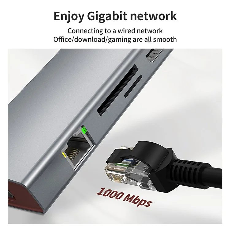 BS10A 10-in-1 USB-C Hub Type-C to PD+HD+USB3.0x3+SD+TFRJ45+VGA+3.5mm Audio Multiport Adapter