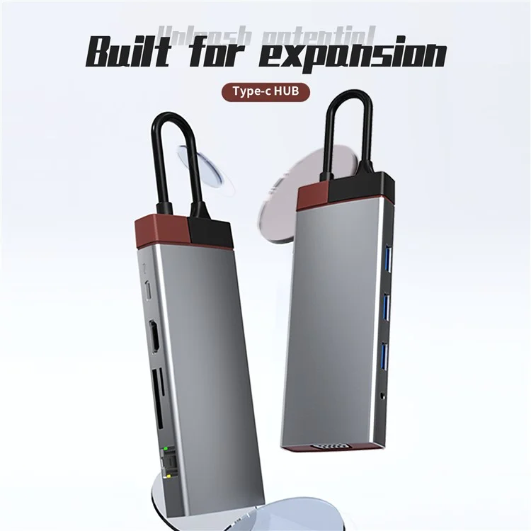 BS10A 10-in-1 USB-C Hub Type-C to PD+HD+USB3.0x3+SD+TFRJ45+VGA+3.5mm Audio Multiport Adapter