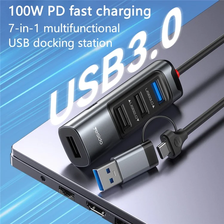 Yesido HB20 USB + Tipo C Conversor Adaptador de Cubo Com USB 3.0 + 3xusb 2.0 + PD 100W Portas USB-C