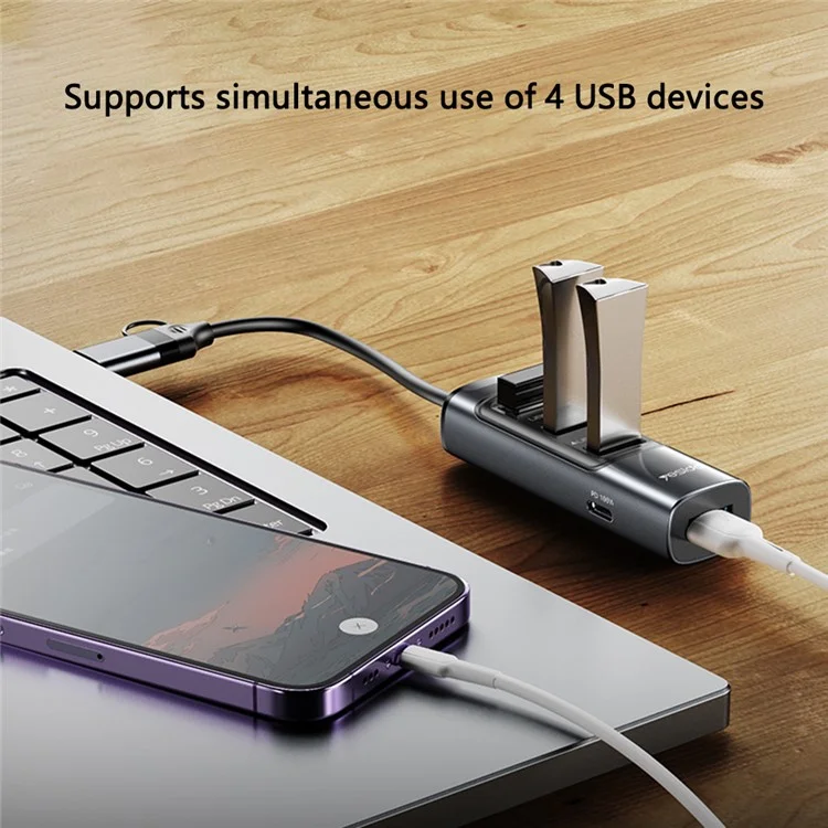 YESIDO HB20 USB + Type C Adapter Adapter Converter с USB 3.0 + 3xusb 2.0 + PD 100W USB-C Ports