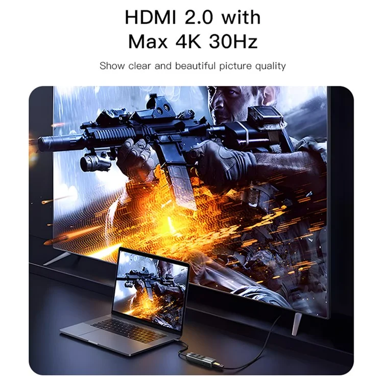 YESIDO HB22 5-в-1 Док-станция, многопортовый USB-C концентратор, адаптер, поддержка PD 100Вт, USB3.0, 2 USB2.0, HD